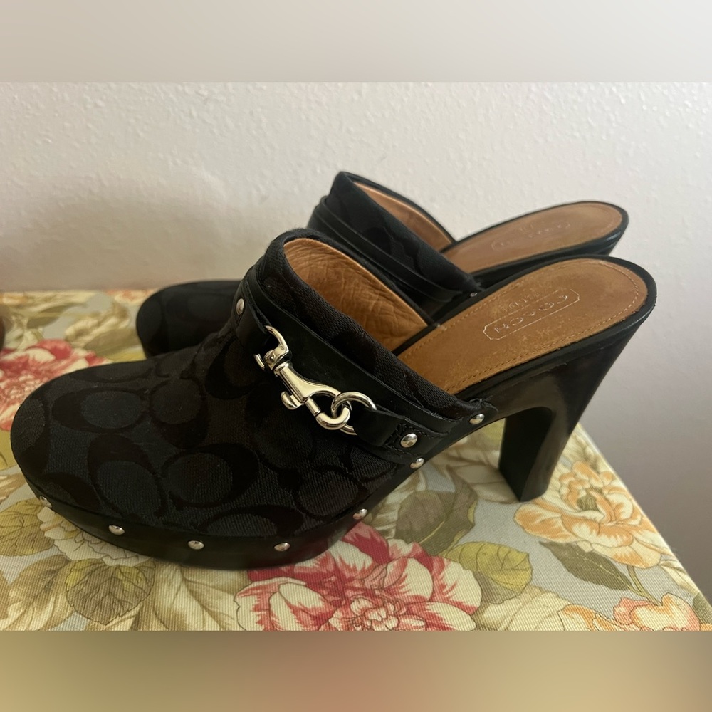Coach clogs black w silver buckle.  Like new